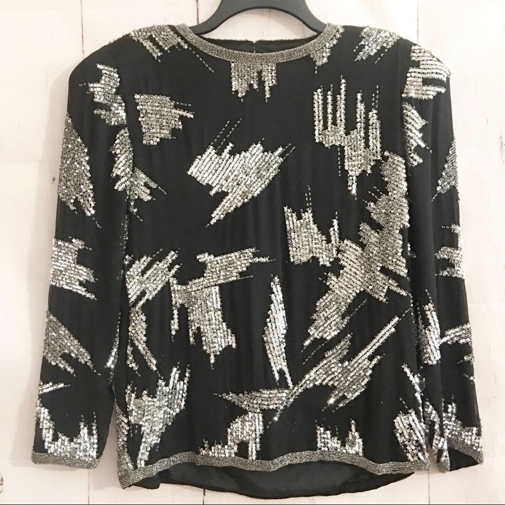 Vintage Silk Sequin Top Embellished Cocktail Party